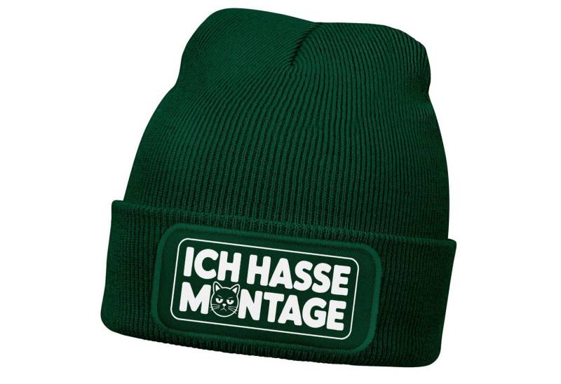 MoonWorks Strickmütze Damen Beanie Strickmütze mit Spruch Hasse Montage Katze Aufdruck von MoonWorks