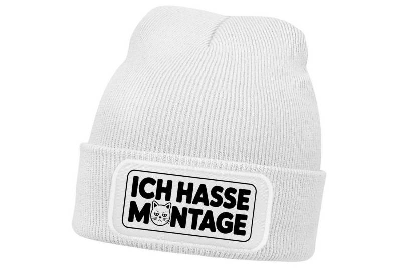 MoonWorks Strickmütze Damen Beanie Strickmütze mit Spruch Hasse Montage Katze Aufdruck von MoonWorks