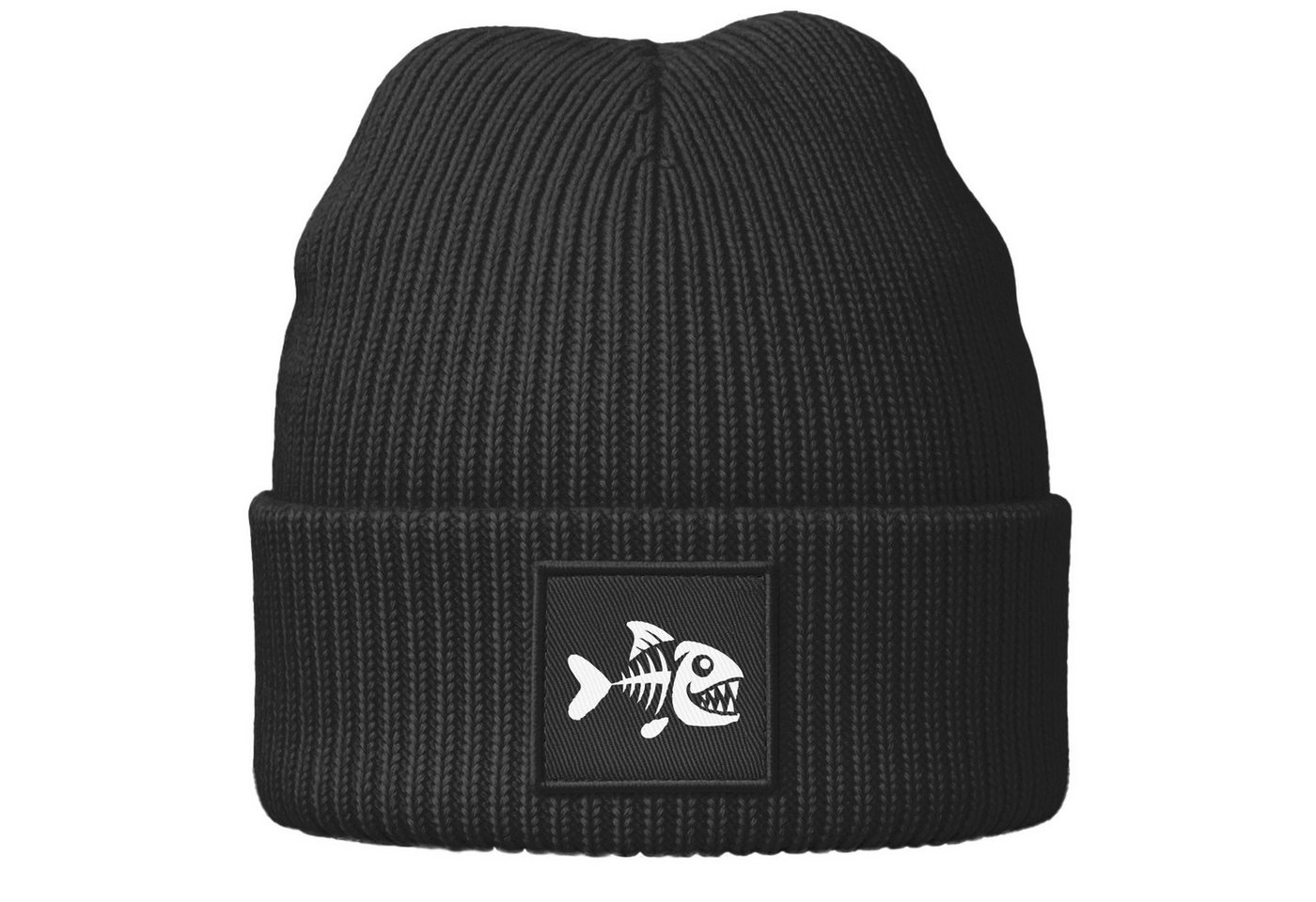 MoonWorks Strickmütze Damen Beanie mit Aufdruck Fisch Skelett Wintermütze Maritim Lustig von MoonWorks