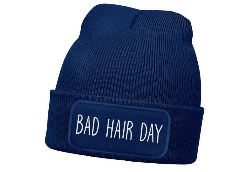 MoonWorks Strickmütze Damen Beanie mit Patch Bad Hair Day Haare Strickmütze mit Spruch von MoonWorks