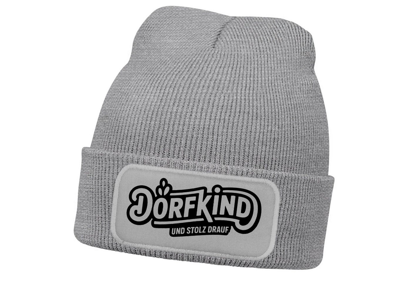 MoonWorks Strickmütze Damen Beanie mit Patch Dorfkind Aufdruck Strickmütze mit Spruch von MoonWorks