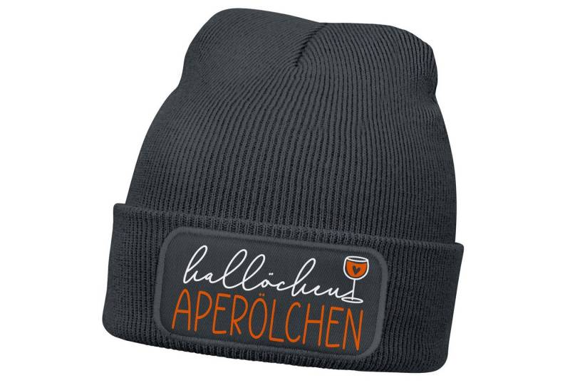 MoonWorks Strickmütze Damen Beanie mit Patch Hallöchen Aperölchen Strickmütze mit Spruch von MoonWorks