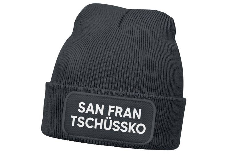 MoonWorks Strickmütze Damen Beanie mit Patch San Fran Tschüssiko Strickmütze mit Spruch von MoonWorks