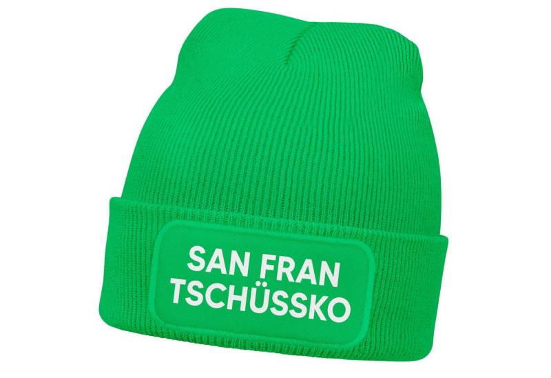 MoonWorks Strickmütze Damen Beanie mit Patch San Fran Tschüssiko Strickmütze mit Spruch von MoonWorks