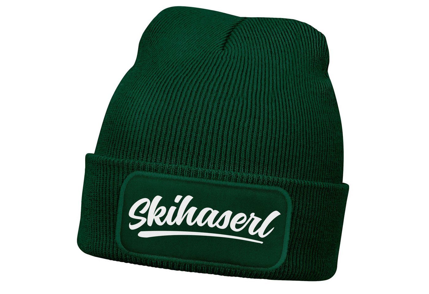 MoonWorks Strickmütze Damen Beanie mit Patch Skifahren Strickmütze mit Spruch Aufdruck von MoonWorks