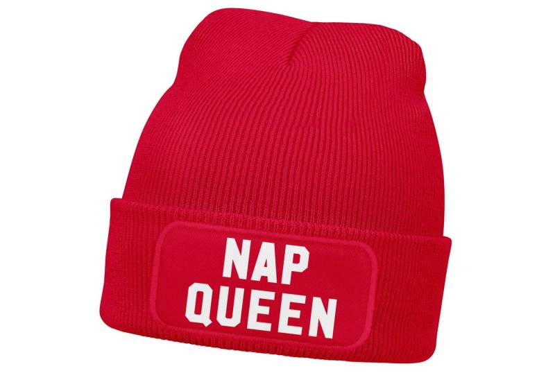 MoonWorks Strickmütze Damen Beanie mit Patch Spruch Nap Queen Statement Strickmütze von MoonWorks