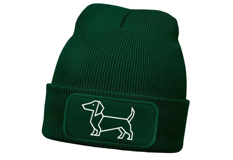 MoonWorks Strickmütze Damen Beanie mit Patch Strickmütze Aufdruck Dackel Polygon Hund von MoonWorks