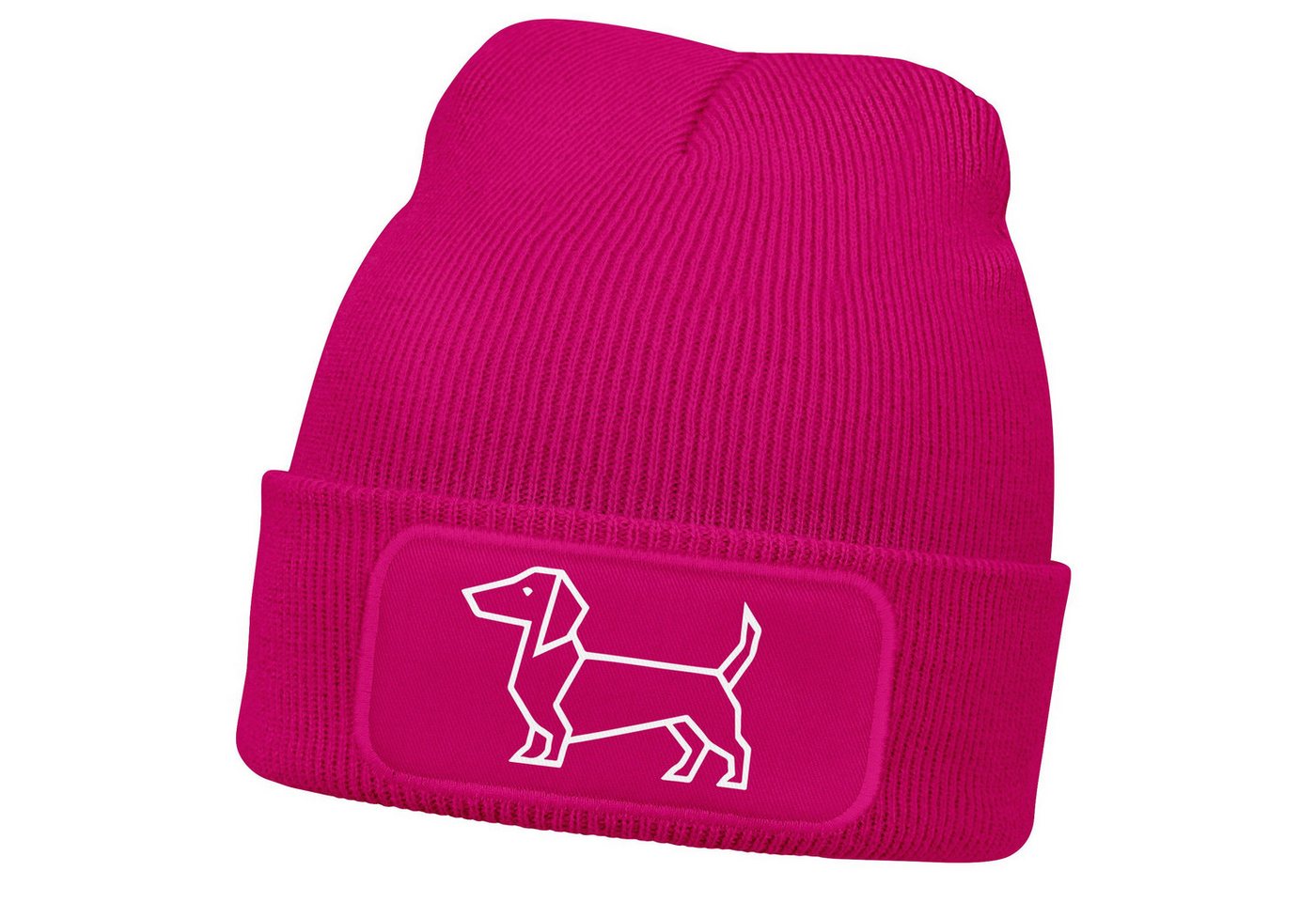 MoonWorks Strickmütze Damen Beanie mit Patch Strickmütze Aufdruck Dackel Polygon Hund von MoonWorks