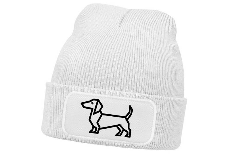 MoonWorks Strickmütze Damen Beanie mit Patch Strickmütze Aufdruck Dackel Polygon Hund von MoonWorks