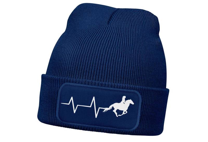 MoonWorks Strickmütze Damen Beanie mit Patch Strickmütze Aufdruck Pferd Herzschlag Design von MoonWorks