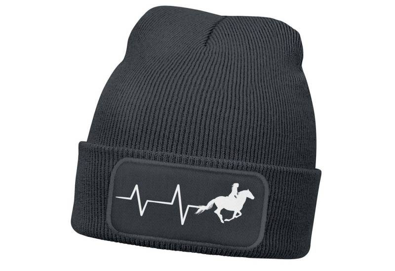 MoonWorks Strickmütze Damen Beanie mit Patch Strickmütze Aufdruck Pferd Herzschlag Design von MoonWorks