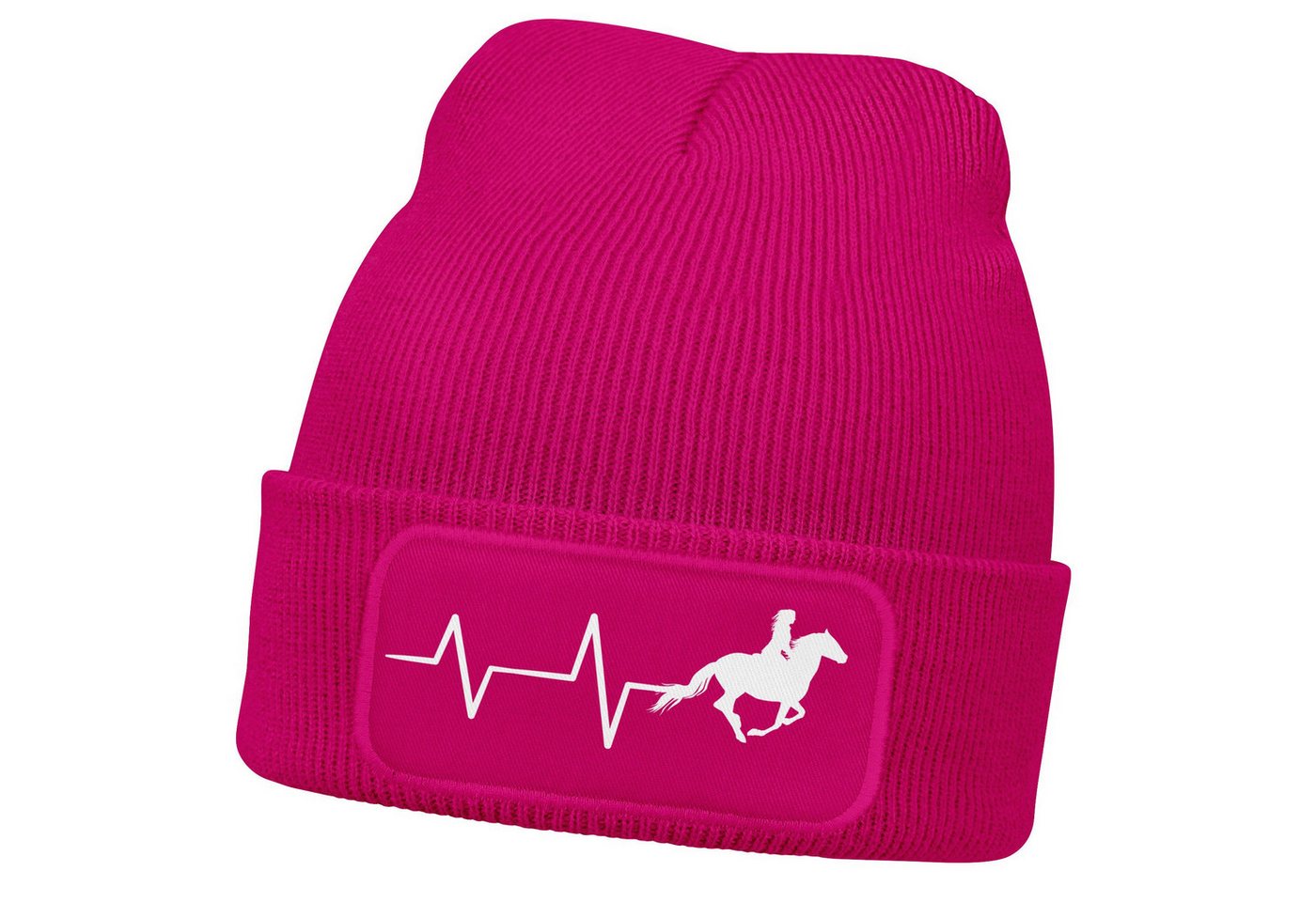 MoonWorks Strickmütze Damen Beanie mit Patch Strickmütze Aufdruck Pferd Herzschlag Design von MoonWorks