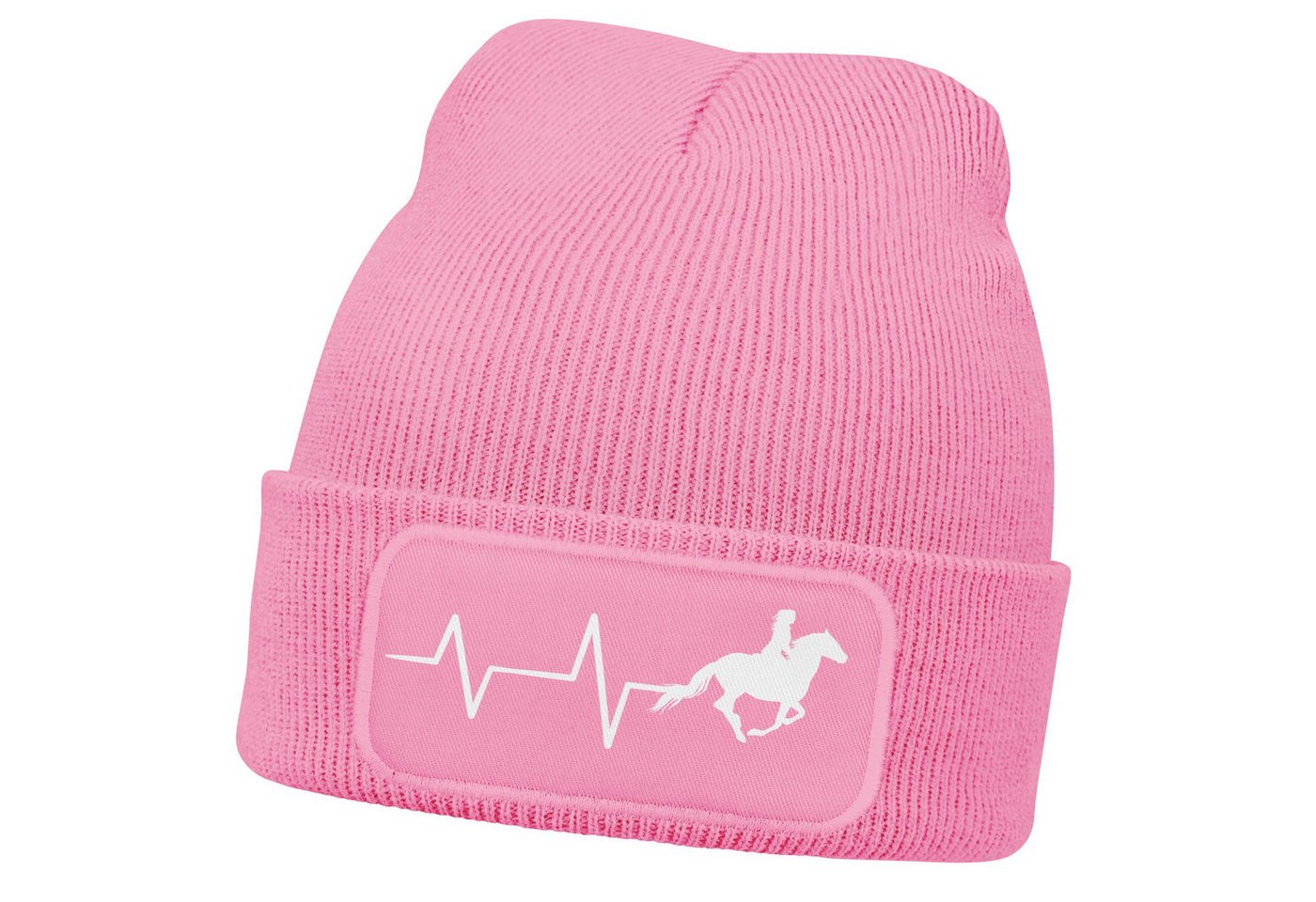 MoonWorks Strickmütze Damen Beanie mit Patch Strickmütze Aufdruck Pferd Herzschlag Design von MoonWorks