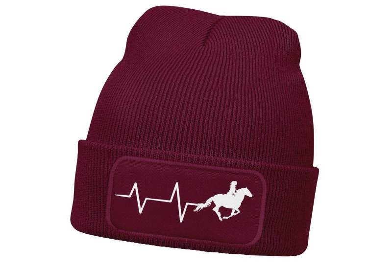 MoonWorks Strickmütze Damen Beanie mit Patch Strickmütze Aufdruck Pferd Herzschlag Design von MoonWorks