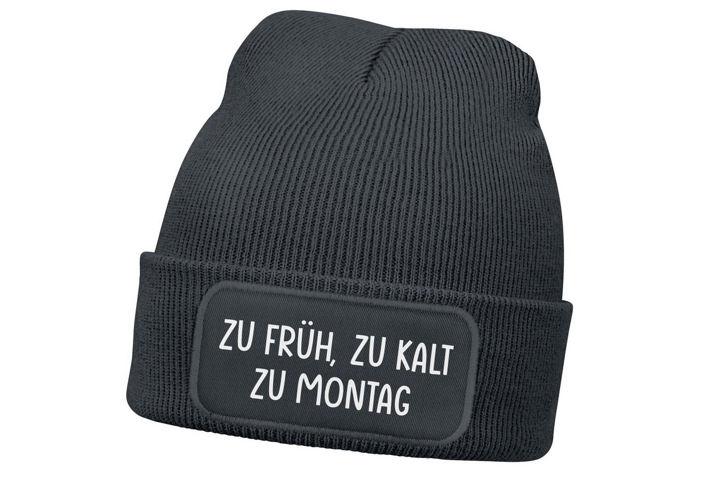 MoonWorks Strickmütze Damen Beanie mit Patch Strickmütze Spruch Früh Kalt Montag Aufdruck von MoonWorks