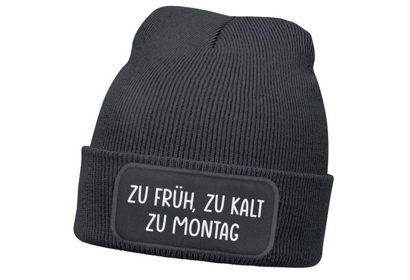 MoonWorks Strickmütze Damen Beanie mit Patch Strickmütze Spruch Früh Kalt Montag Aufdruck von MoonWorks