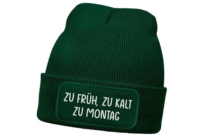 MoonWorks Strickmütze Damen Beanie mit Patch Strickmütze Spruch Früh Kalt Montag Aufdruck von MoonWorks