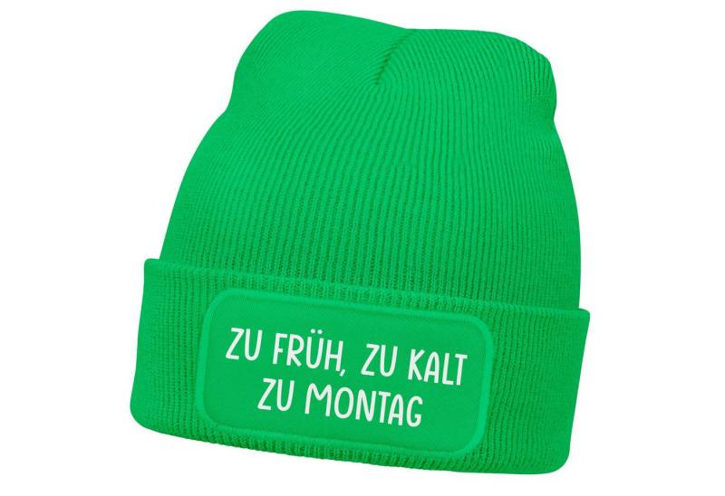 MoonWorks Strickmütze Damen Beanie mit Patch Strickmütze Spruch Früh Kalt Montag Aufdruck von MoonWorks