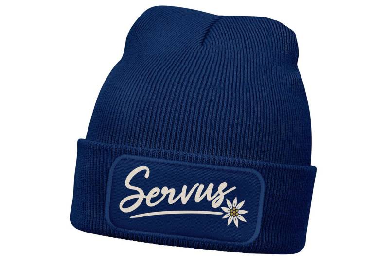 MoonWorks Strickmütze Damen Beanie mit Patch Strickmütze Spruch Servus Mei Dirndl is in da von MoonWorks