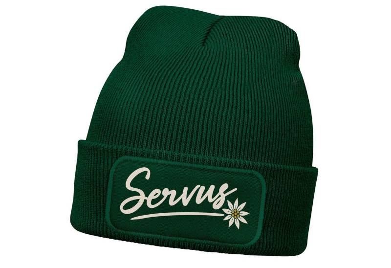 MoonWorks Strickmütze Damen Beanie mit Patch Strickmütze Spruch Servus Mei Dirndl is in da von MoonWorks