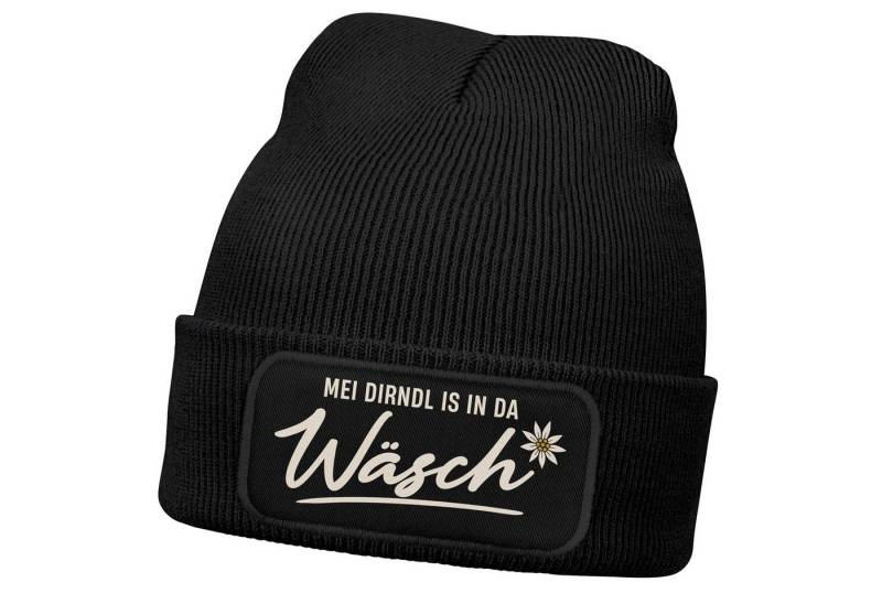 MoonWorks Strickmütze Damen Beanie mit Patch Strickmütze Spruch Servus Mei Dirndl is in da von MoonWorks