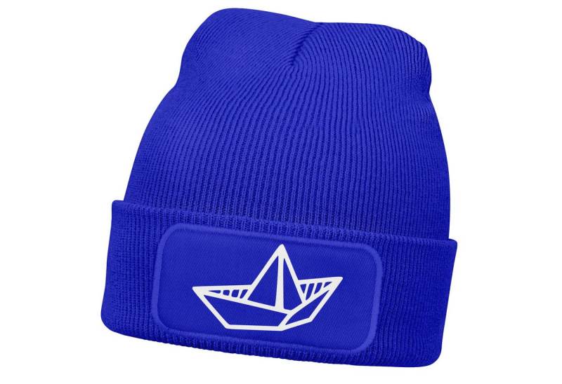 MoonWorks Strickmütze Damen Beanie mit Patch Strickmütze mit Papierboot Design Maritim von MoonWorks