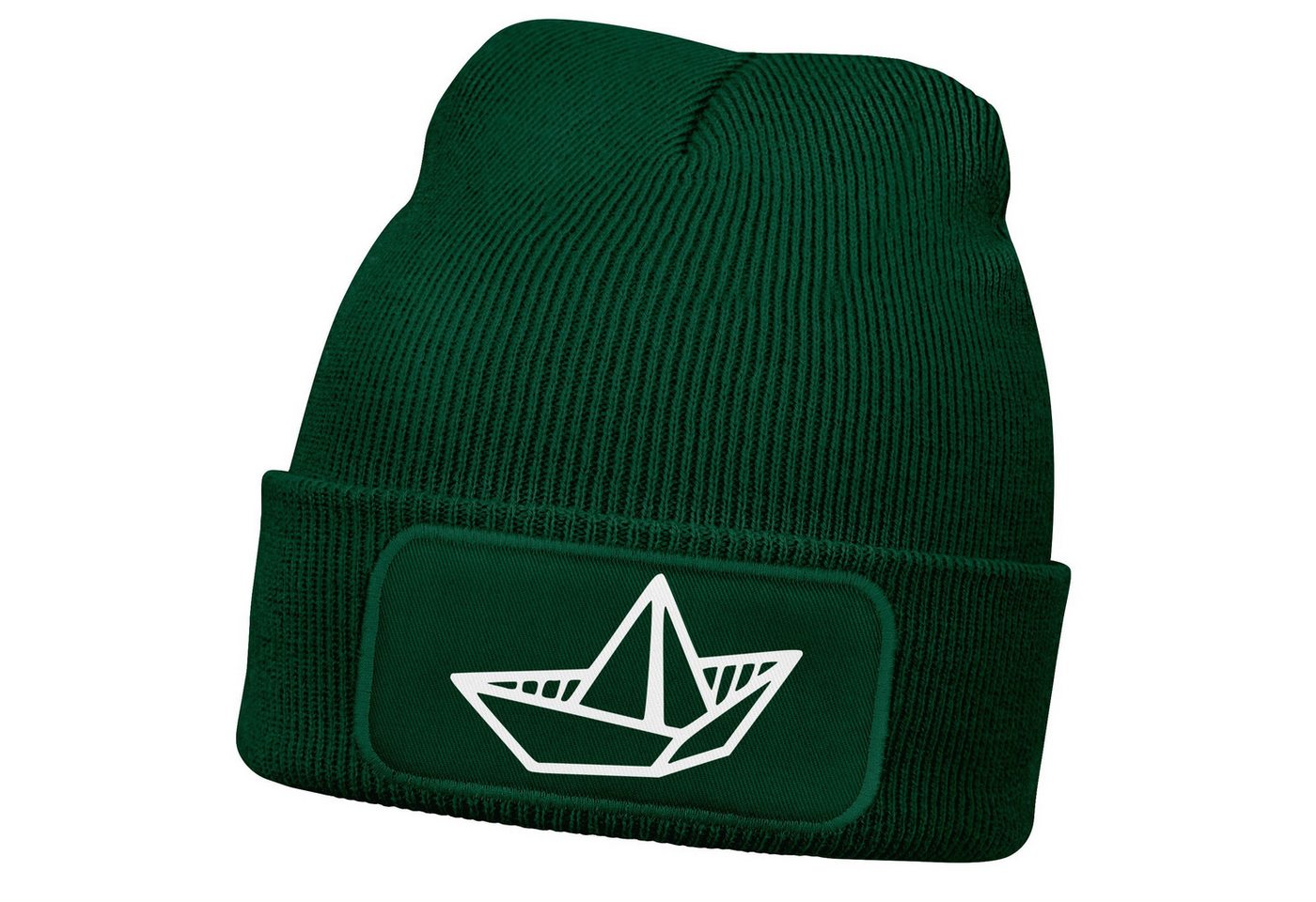 MoonWorks Strickmütze Damen Beanie mit Patch Strickmütze mit Papierboot Design Maritim von MoonWorks