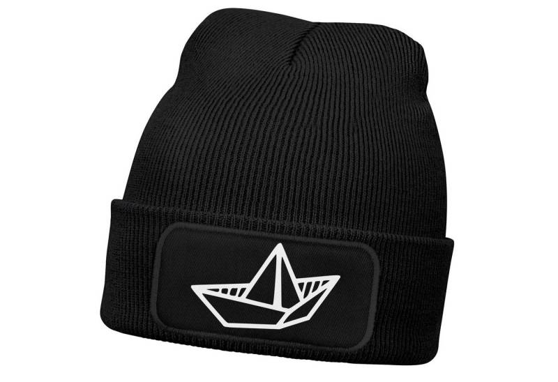 MoonWorks Strickmütze Damen Beanie mit Patch Strickmütze mit Papierboot Design Maritim von MoonWorks