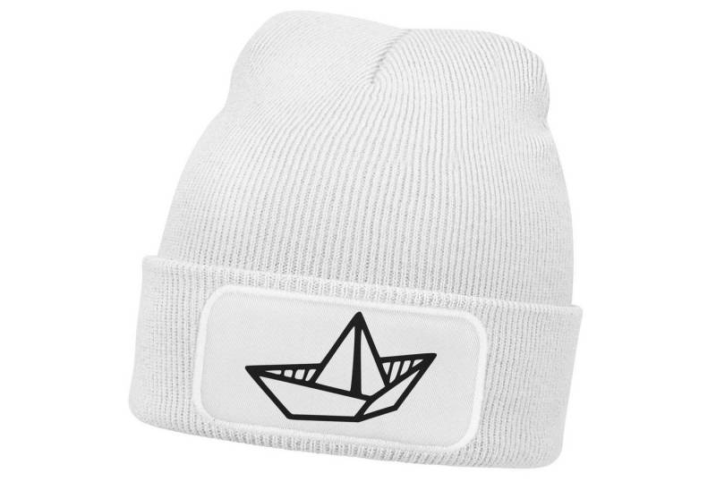 MoonWorks Strickmütze Damen Beanie mit Patch Strickmütze mit Papierboot Design Maritim von MoonWorks