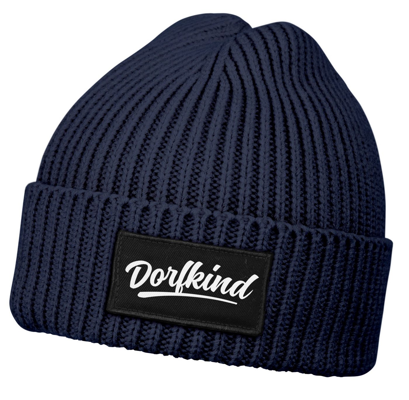 MoonWorks Strickmütze Damen Beanie mit Patch Strickmütze mit Spruch Aufdruck Dorfkind von MoonWorks