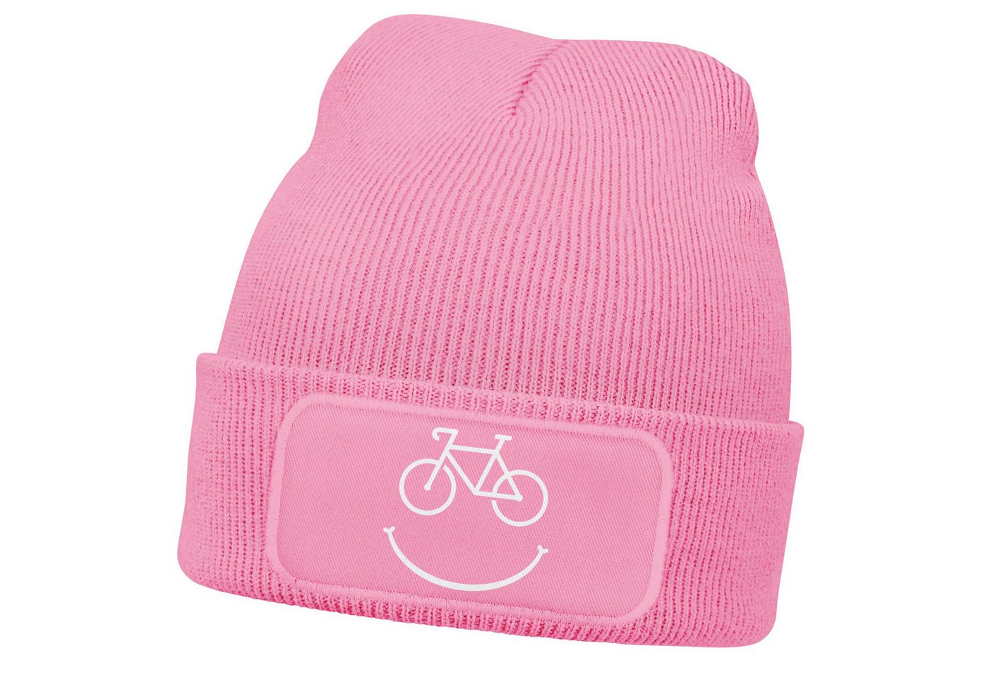 MoonWorks Strickmütze Damen Beanie mit Patch Strickmütze mit Spruch Aufdruck Lustig Fahrrad von MoonWorks