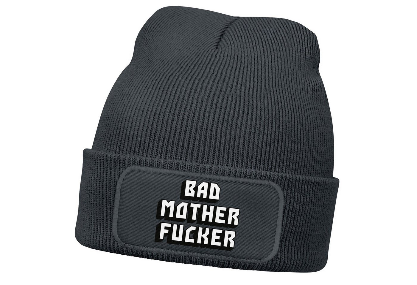 MoonWorks Strickmütze Damen Beanie mit Patch Strickmütze mit Spruch Bad Mother Fucker von MoonWorks