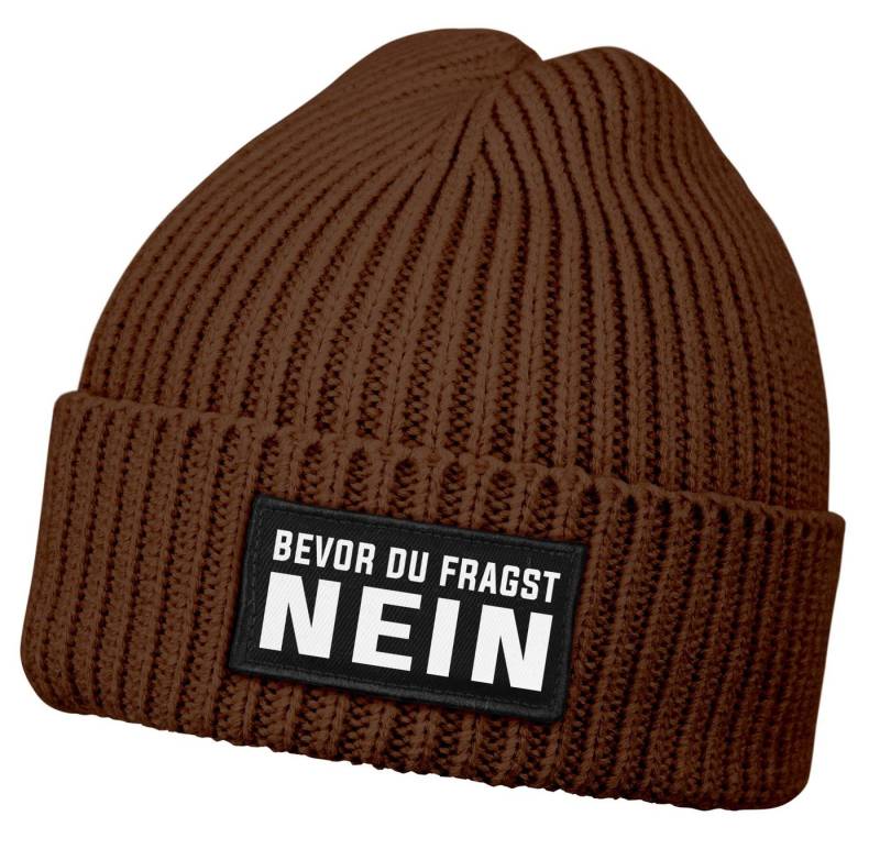 MoonWorks Strickmütze Damen Beanie mit Patch Strickmütze mit Spruch Bevor du fragst Nein von MoonWorks