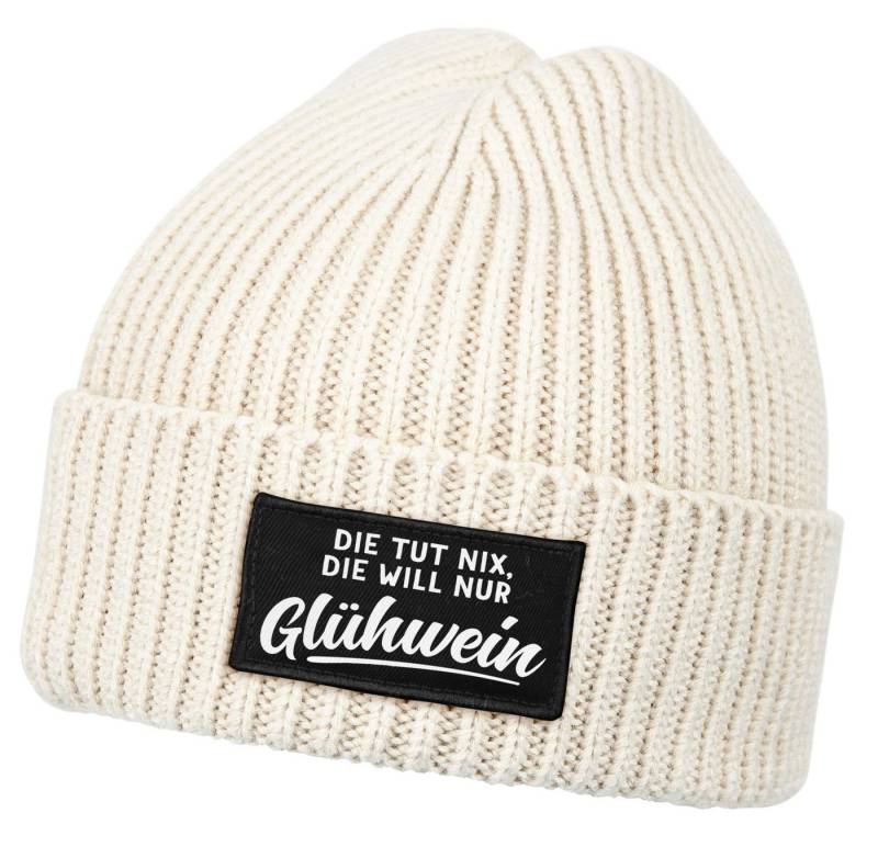 MoonWorks Strickmütze Damen Beanie mit Patch Strickmütze mit Spruch Die tut nix, die will von MoonWorks