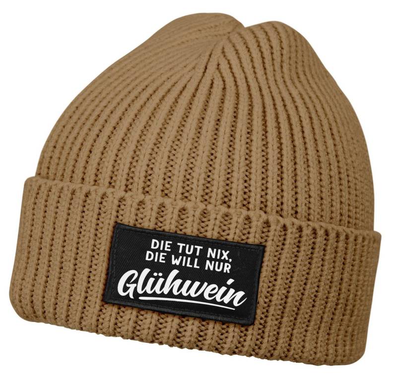 MoonWorks Strickmütze Damen Beanie mit Patch Strickmütze mit Spruch Die tut nix, die will von MoonWorks