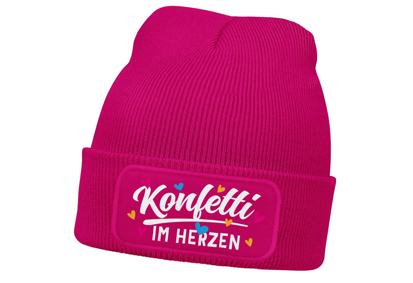 MoonWorks Strickmütze Damen Beanie mit Patch Strickmütze mit Spruch Fasching Karneval Party von MoonWorks