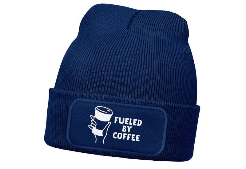 MoonWorks Strickmütze Damen Beanie mit Patch Strickmütze mit Spruch Fueled by Coffee von MoonWorks