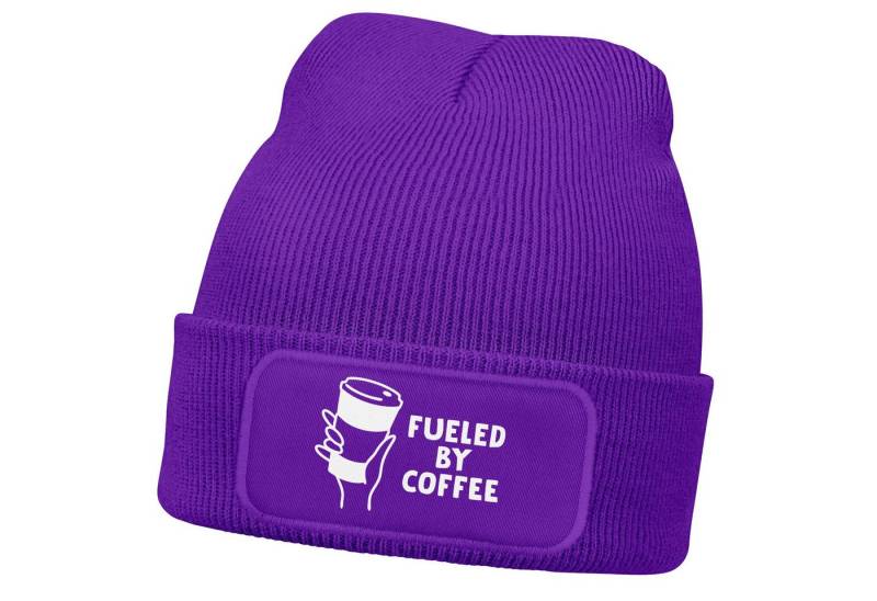 MoonWorks Strickmütze Damen Beanie mit Patch Strickmütze mit Spruch Fueled by Coffee von MoonWorks