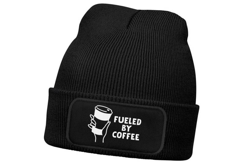 MoonWorks Strickmütze Damen Beanie mit Patch Strickmütze mit Spruch Fueled by Coffee von MoonWorks