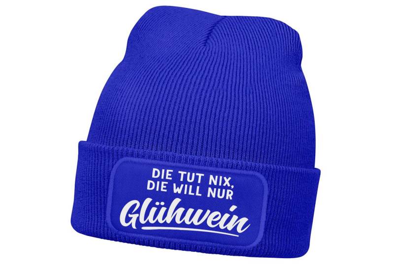 MoonWorks Strickmütze Damen Beanie mit Patch Strickmütze mit Spruch Glühwein Aufdruck von MoonWorks