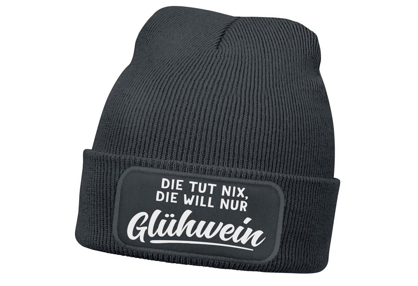 MoonWorks Strickmütze Damen Beanie mit Patch Strickmütze mit Spruch Glühwein Aufdruck von MoonWorks