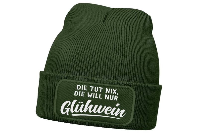 MoonWorks Strickmütze Damen Beanie mit Patch Strickmütze mit Spruch Glühwein Aufdruck von MoonWorks