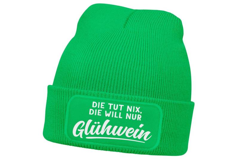 MoonWorks Strickmütze Damen Beanie mit Patch Strickmütze mit Spruch Glühwein Aufdruck von MoonWorks