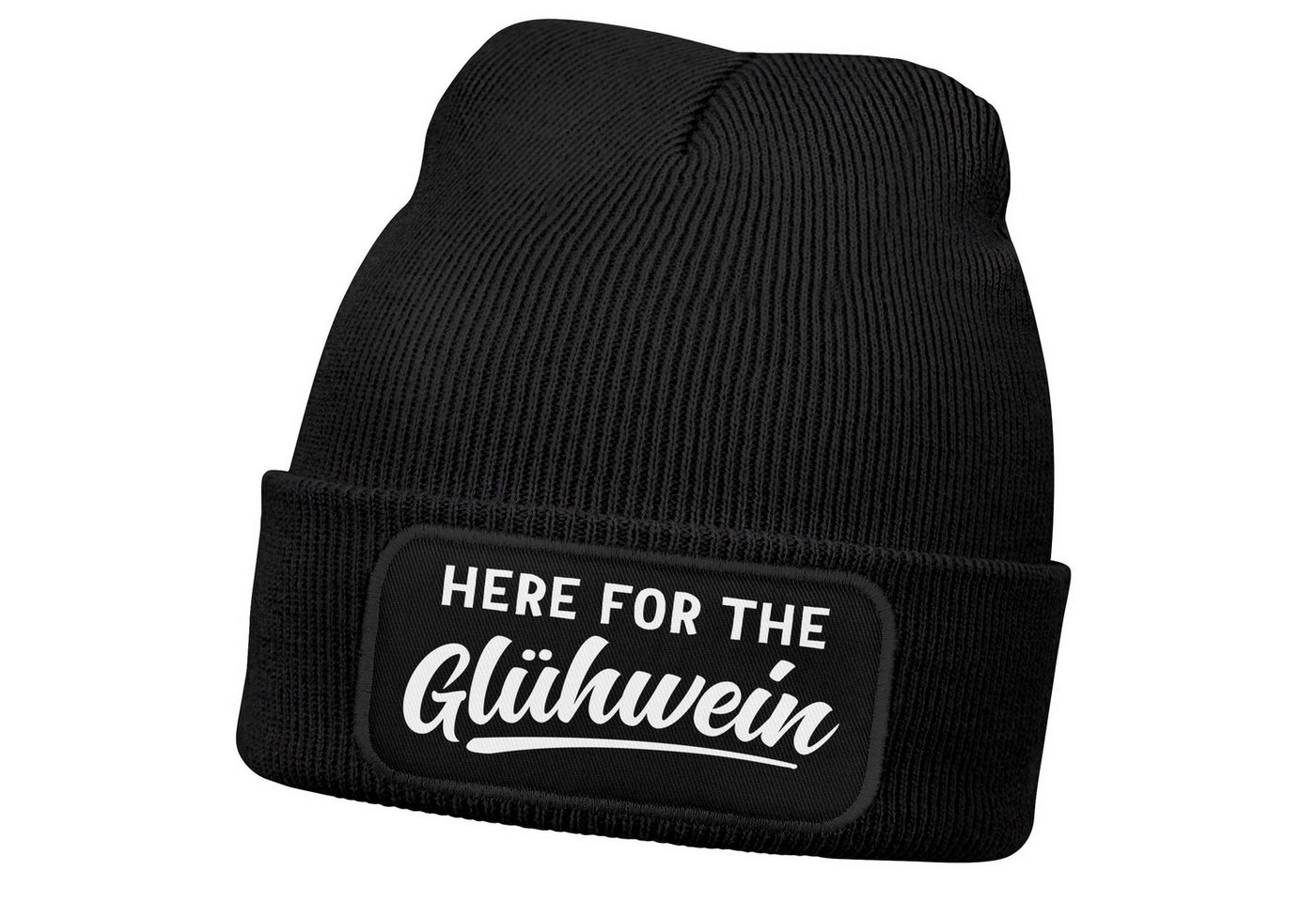 MoonWorks Strickmütze Damen Beanie mit Patch Strickmütze mit Spruch Here for Glühwein MoonWorks Strickmütze Damen Beanie mit Patch Strickmütze mit Spruch Here for Glühwein von MoonWorks