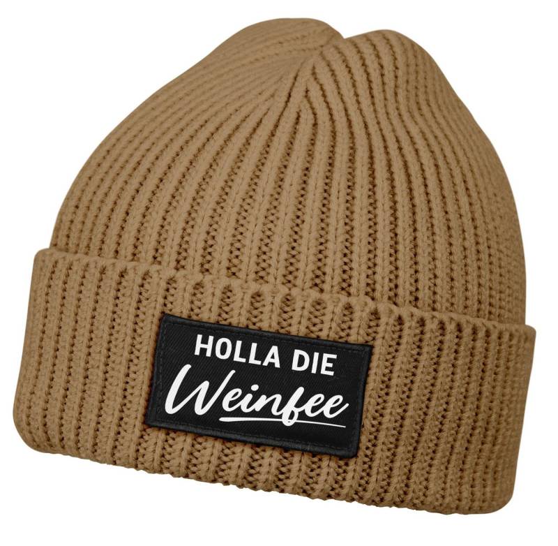 MoonWorks Strickmütze Damen Beanie mit Patch Strickmütze mit Spruch Holla die Weinfee von MoonWorks