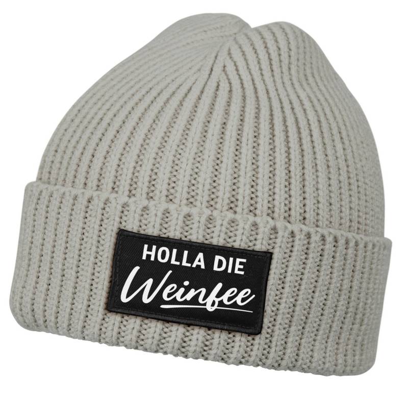 MoonWorks Strickmütze Damen Beanie mit Patch Strickmütze mit Spruch Holla die Weinfee von MoonWorks
