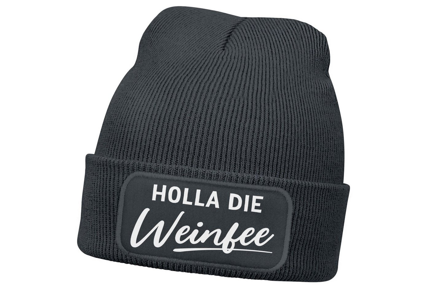 MoonWorks Strickmütze Damen Beanie mit Patch Strickmütze mit Spruch Holla die Weinfee von MoonWorks