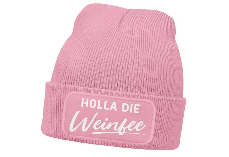 MoonWorks Strickmütze Damen Beanie mit Patch Strickmütze mit Spruch Holla die Weinfee von MoonWorks