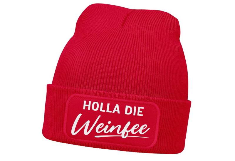 MoonWorks Strickmütze Damen Beanie mit Patch Strickmütze mit Spruch Holla die Weinfee von MoonWorks