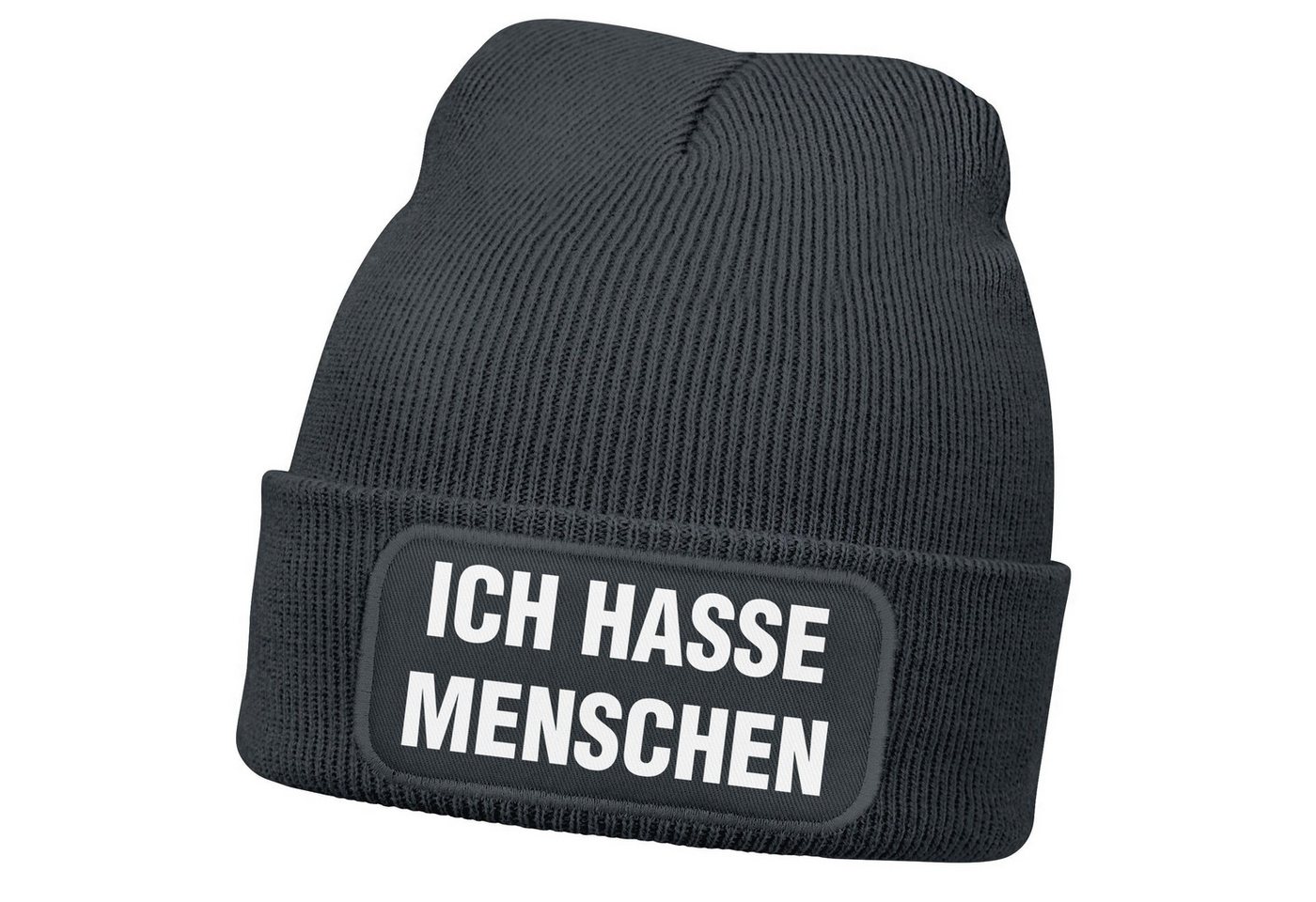 MoonWorks Strickmütze Damen Beanie mit Patch Strickmütze mit Spruch Ich hasse Menschen von MoonWorks